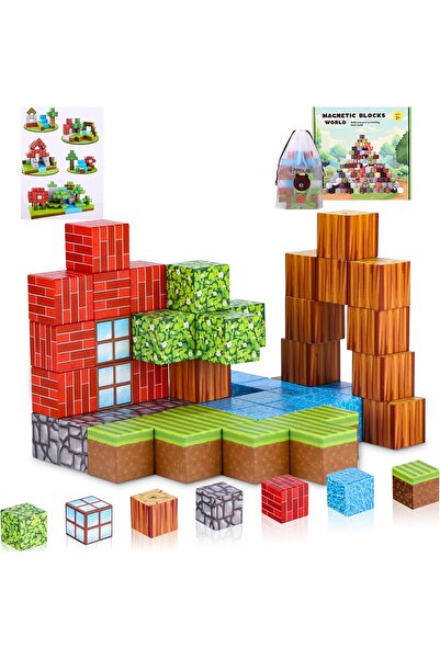 ToyznKidz Minecraft Manyetik Küp Blok Yapı Taşı 100 Parça manyetik lego tarzı...
