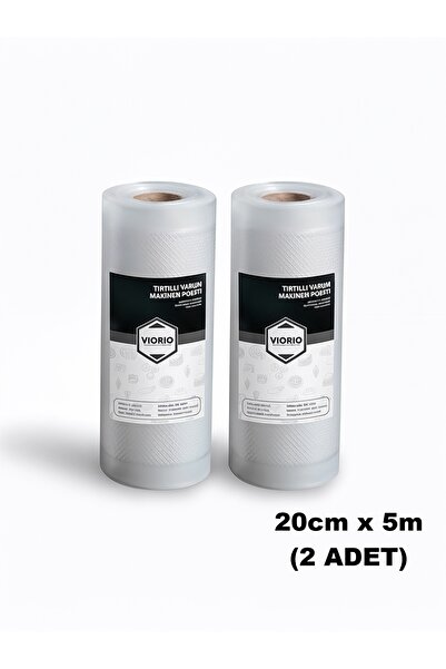 VI'ORIO 20cm X 5m (2 Adet) Rulo Tırtıklı Vakum Makinesi Poşeti Vakum Poşeti