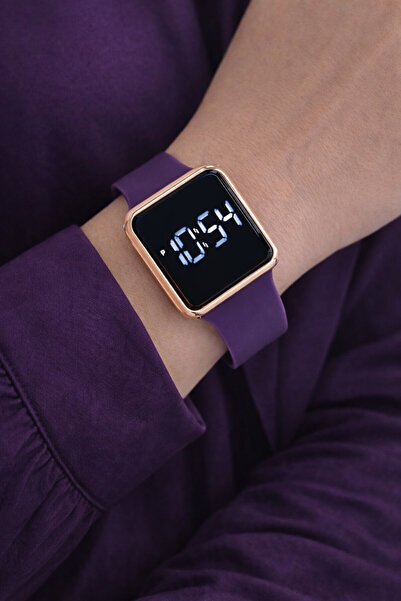 sonsuzsaat Rose Renk Kasa Mor Silikon Kordonlu Şık Sade Dokunmatik Unisex Kol...