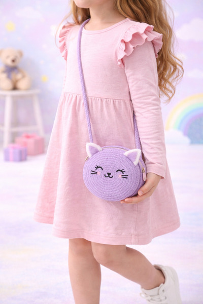 Selvira Kız Çocuk Hasır Kedi Figürlü 2 Model Omuz Çantası – Yuvarlak Tasarım,...