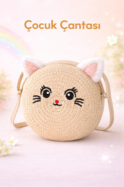 Selvira Kız Çocuk Hasır Kedi Figürlü 2 Model Omuz Çantası – Yuvarlak Tasarım,...
