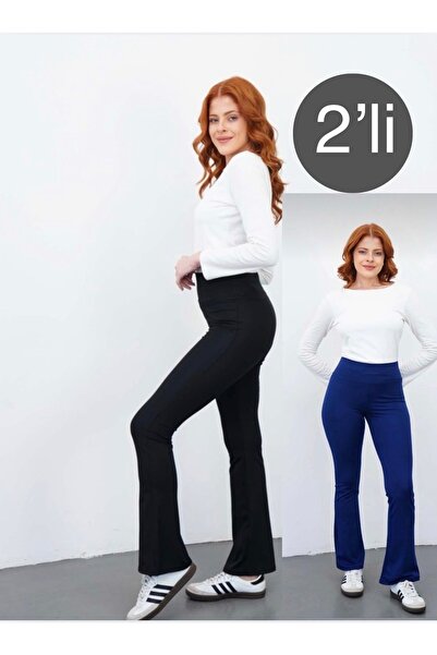 glanour Γυναικείο μαύρο και μπλε ναυτικό κολάν καμπάνα με φλις εσωτερικά έως ...