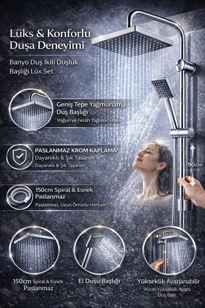 YMV Tepe Yağmurlama Duş Seti Robotu Banyo Duş İkili Duşluk Başlığı Lüx Set