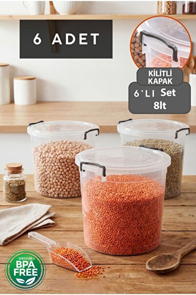 Tercih Home 6'LI Mega Un DETERJAN Kabı 8 Lt Kilit Kapaklı Çay Şeker Bakliyat ...