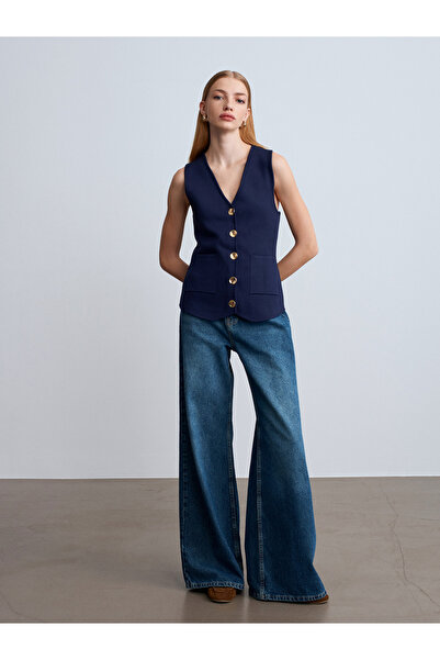 Dilvin 60294 Vestă tricotată cu nasturi pentru femei