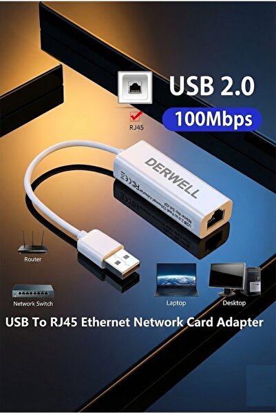 Derwell Usb 2.0 Harici Ağ Kartı Usb Ethernet Adaptörü To Rj45 Lan Ethernet 10...