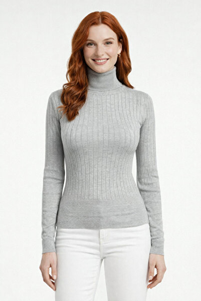 Neden Tekstil Turtleneck Ribbed Long Sleeve Knit Sweater