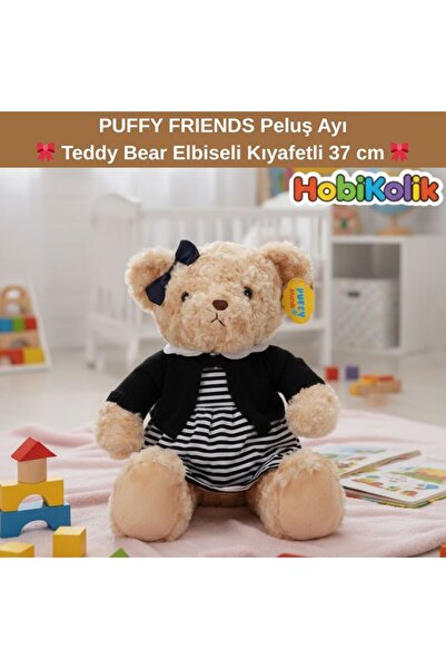 Art Tone 🧸 PUFFY FRIENDS Peluş Ayı – Teddy Bear Elbiseli Kıyafetli 37 cm 🎀
