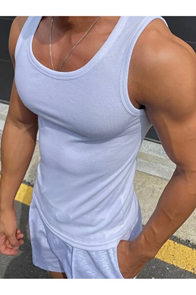 Riowela Men's Sports Singlet - Cotton Flexible Sports Cut White