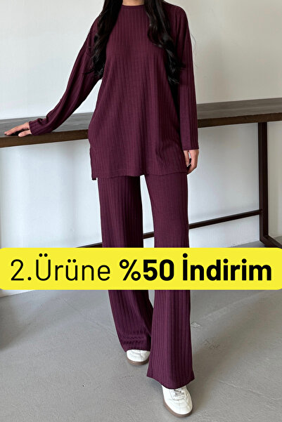 Balenbi Women's Knitwear Look Striped Crew Neck Hijab Tunic Set 1152