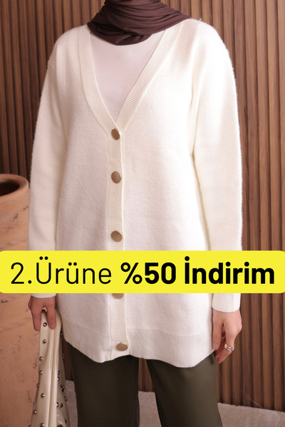 Balenbi Дамски пуловер с V-образно деколте, бронзови копчета и брада 1142