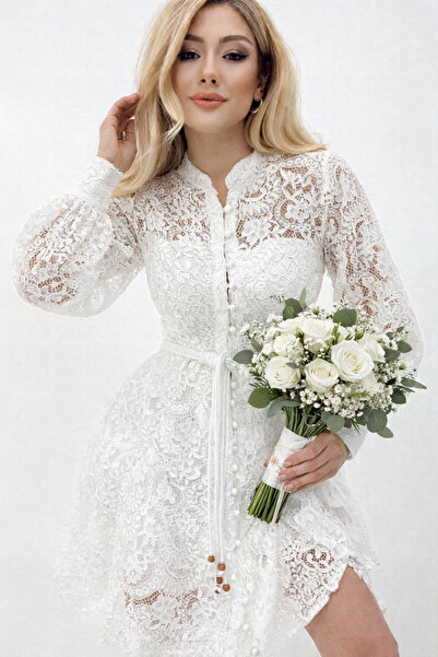 rengamoda Φόρεμα από τούλι με φερμουάρ και μανίκια μπαλόνι με κουμπιά σε όλο ...