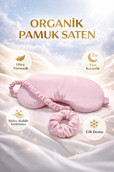 MPY GLOBAL %100 Organik Pamuk Saten Uyku Bandı ,Yoga Göz Bandı Saç Tokası 2 l...