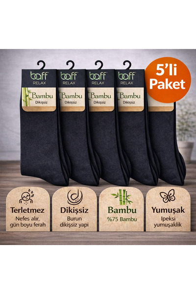 Baff Siyah Bambu Erkek Çorap 5'li Paket (40-44)