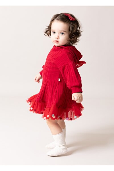 Jammybaby Candy Ponponlu Kapüşonlu Puffy %100 Pamuk Fiyonklu Kız Bebek Elbise