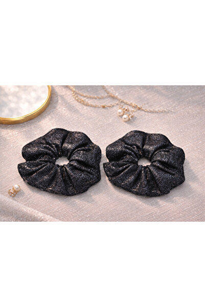 özkalp pazar El Yapımı Siyah Simli Scrunchie Saç Tokası – Günlük & Özel Gün