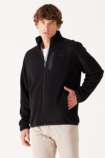 WRANGLER Fleece pentru bărbați, cu fermoar, cu croială normală, negru, cu căp...