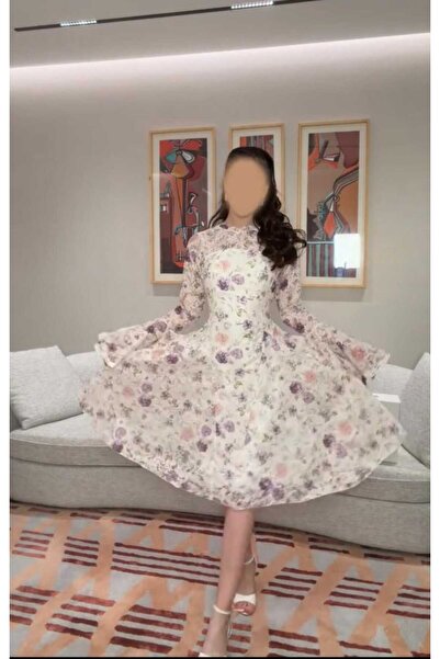 nouf Barbie Puffer dress with Lace print