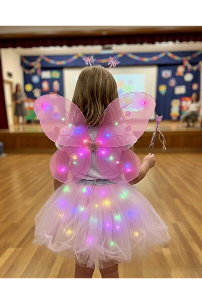 cugy parti malzemeleri LEDLİ 4 PARÇA ÇOCUK KOSTÜMÜ PEMBE