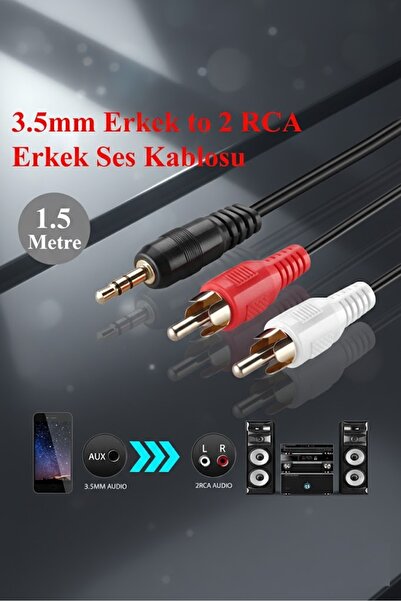 Derwell 1.5 Metre 1.5mt Stereo To Rca Kablo 2+1 5+1 Bilgisayar Pc Ses Kablosu...