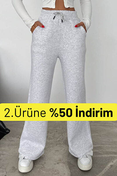 Balenbi بنطال رياضي شتوي نسائي واسع الساق عالي الخصر من الصوف 1086