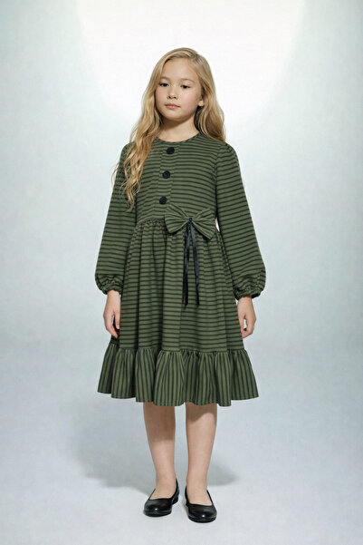 FESSHERA KİDS Rochie pentru fete, de iarnă, cu dungi, cu detaliu la guler, cu...