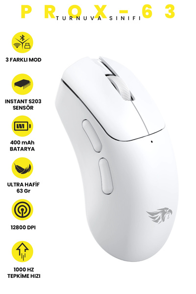 gameagle Prox-63 Kablosuz + Bluetooth + 2.4G + Kablolu Ultra Hafif 63gr 12800...