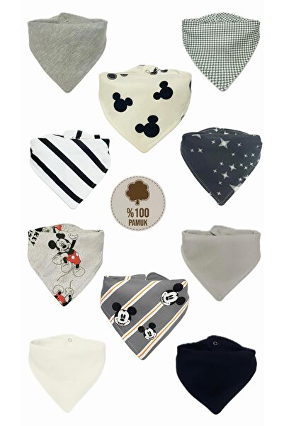 Lumos Trade Unisex Bebek %100 Pamuk Siyah Beyaz Tonlar Çift Katlı Fular Mama Önlüğü - Salya Önlüğü 10 Adet