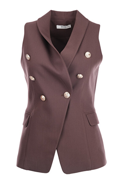 Ekol Double Breasted Collar Cover Pocket Vest