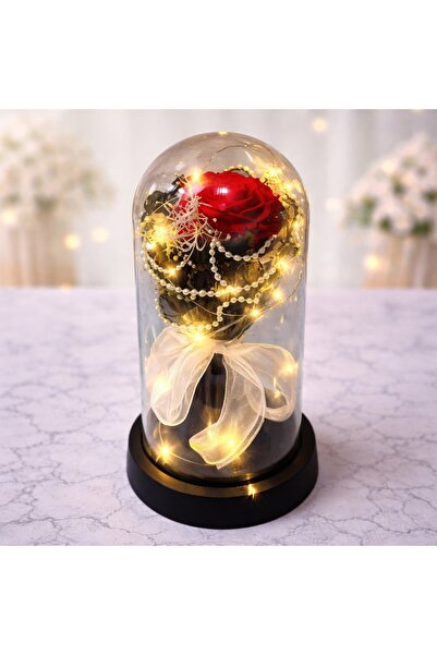 velve Eterno, trandafir sapun in cupola de plastic cu LED, Rosu