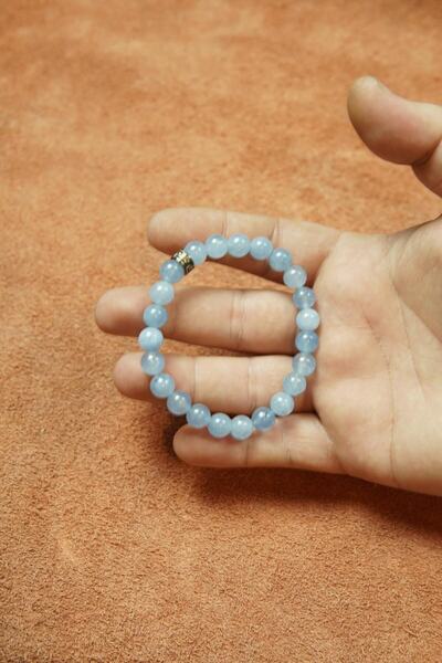 hmgtaş Doğaltaş Akuamarin Taşı Charm Bileklik Şık Enerji Stres Başarı Bilekliği