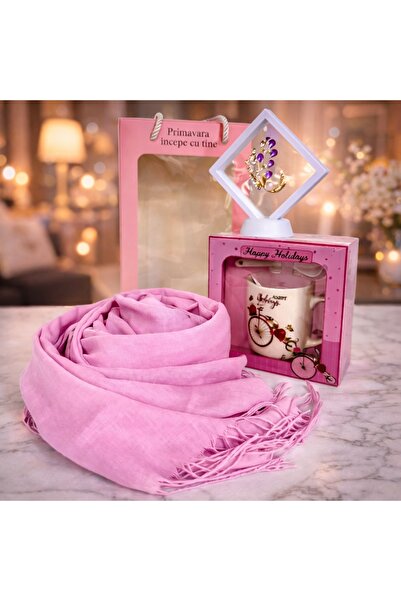 velve Pachet cadou Spring, brosa ,esarfa lunga cu franjuri si set ceramic Cof...