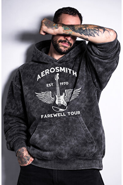 Fuddy Moda Φούτερ με κουκούλα Unisex Aerosmith με στάμπα, Oversize Rock Metal...