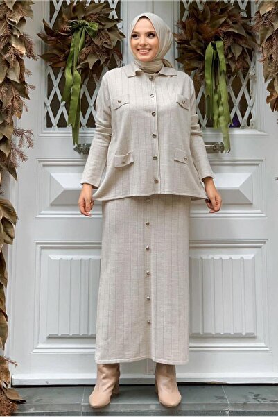 TRENDTESETTÜR KADIN BEJ (TAŞ) TRİKO ETEKLİ TAKIM T 60332