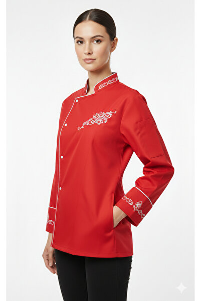 PERSONELİTY KIRMIZIYA BEYAZ BİYE VE NAKIŞLI AŞÇI CEKETİ