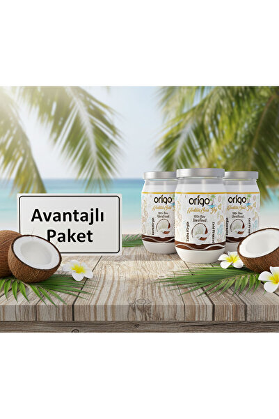 Origo 990ml Hindistan Cevizi Yağı 3 Adet X 330ml || Cam Kavanoz || Food Grade || Soğuk Press