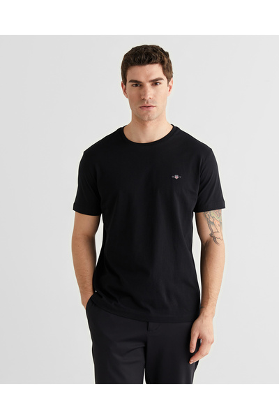 Gant Erkek Siyah Bisiklet Yaka Regular Fit T-Shirt