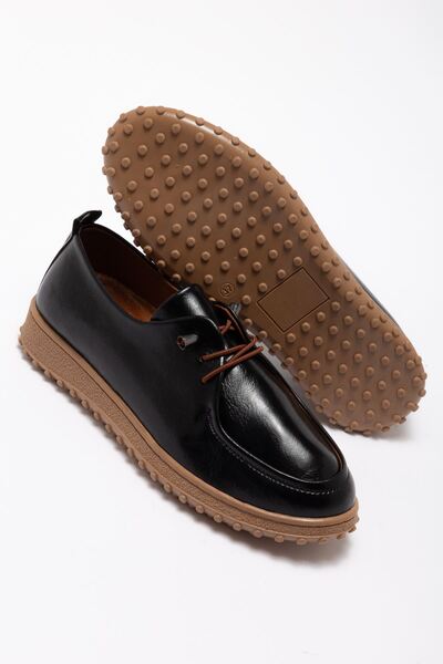 runa shoes Women's Black Genuine Leather Laced Orthopedic Ballerinas