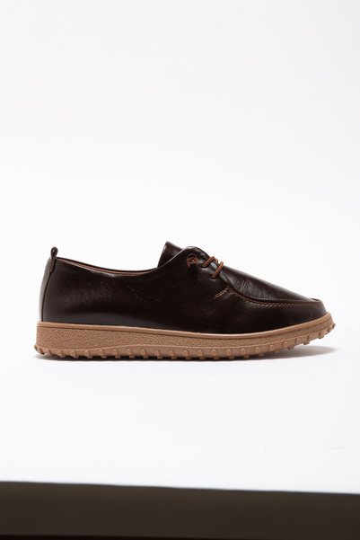 runa shoes Kadın Kahve İçi Hakiki Deri Bağcıklı Ortopedik Babet