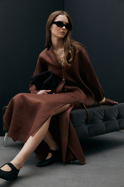 Lufian Ate Γυναικεία Λινό Φούστα Καφέ