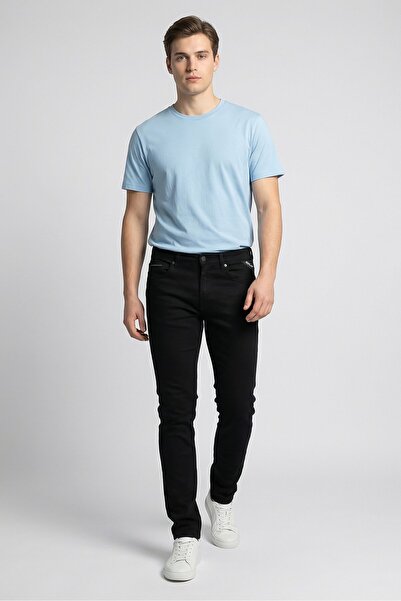 Replay Men Regular Fit Solid Stretchable Jeans, Black