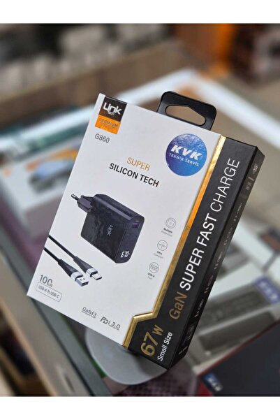 Linktech G860 Premium USB-Type-C 67W Süper SI GaN 3 Dijital Göstergeli Şarj A...
