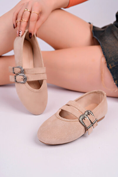 RoseVeno Pantofi de balerină casual cu cataramă, din piele de căprioară, pent...