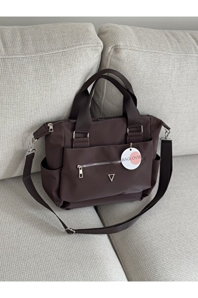 BAGLOVİS YANI VE ÖNÜ CEPLİ İÇİ ASTARLI KAHVE KADIN OMUZ ÇANTASI EN35 BOY27
