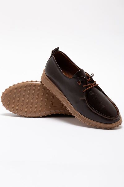 runa shoes Women's Brown Genuine Leather Lace-Up Orthopedic Ballerinas