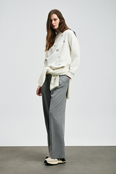 Lufian Merry Kadın Örme Sweatshırt Kırık Beyaz
