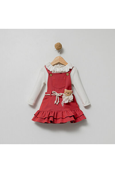 Coolimino Ruffled Baby Girl Salopet Dress with Bear Figure