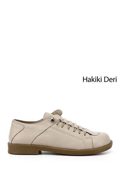 GÖNDERİ(R) Γυναικείο sneaker με κορδόνια σε μπεζ χρώμα από γνήσιο δέρμα