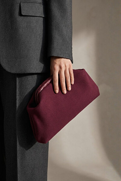 Berlesi Bordo Süet Deri Portföy Clutch Çanta