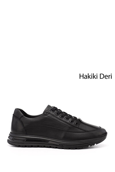 GÖNDERİ(R) Men's Black Lace-Up Genuine Leather Sneakers